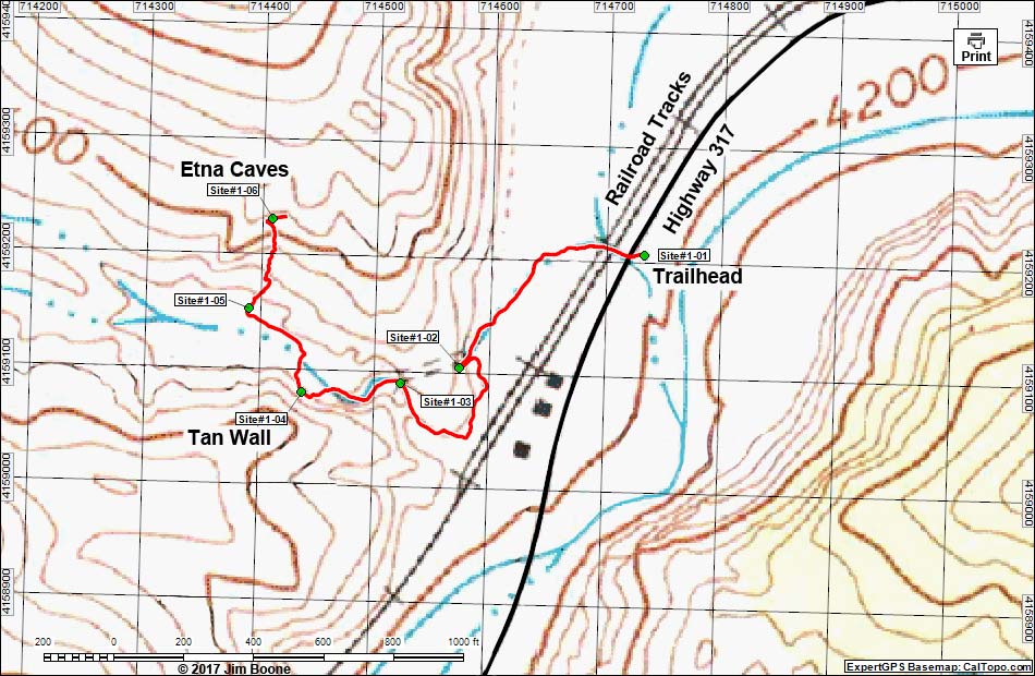 Rainbow Canyon Rock Art Site #1 Map