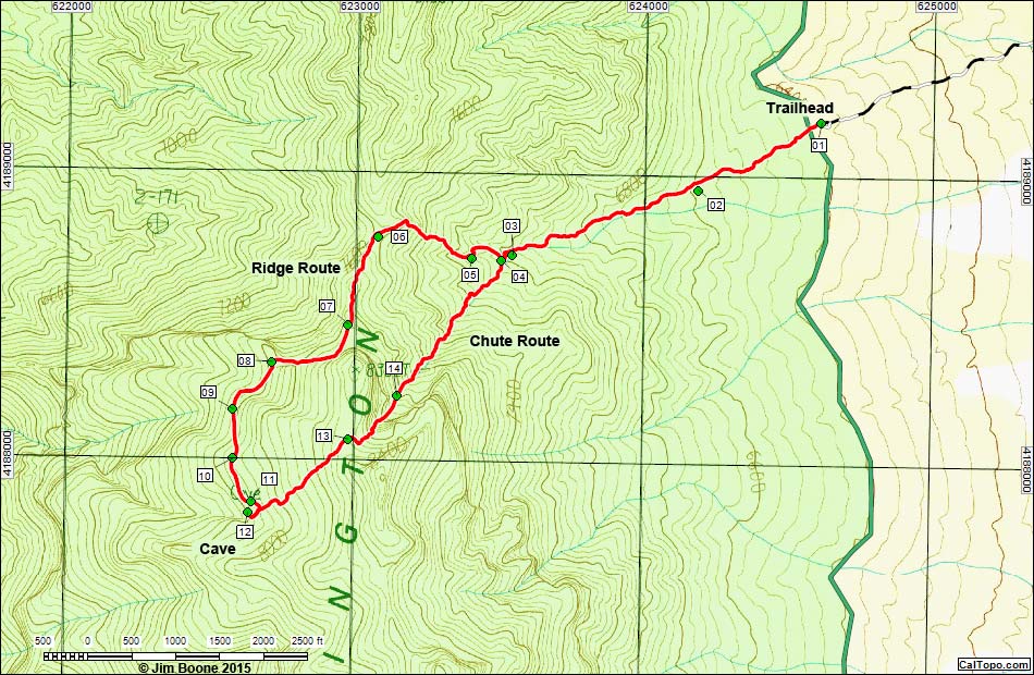 Leviathan Cave Hiking Route Map