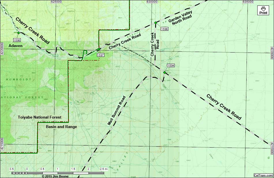 Cherry Creek Road Map -- Northwest Section