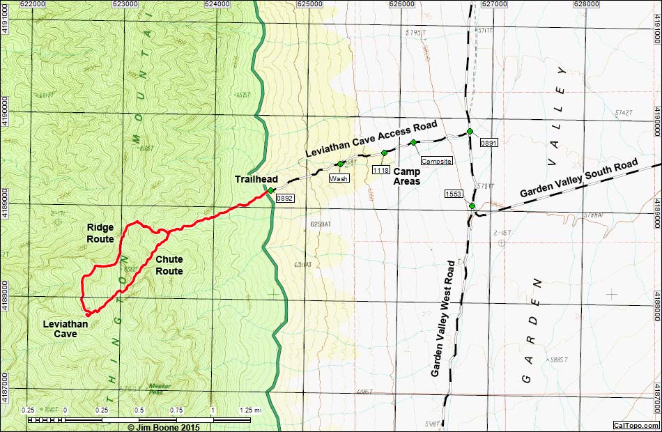 Leviathan Cave Hiking Route Map