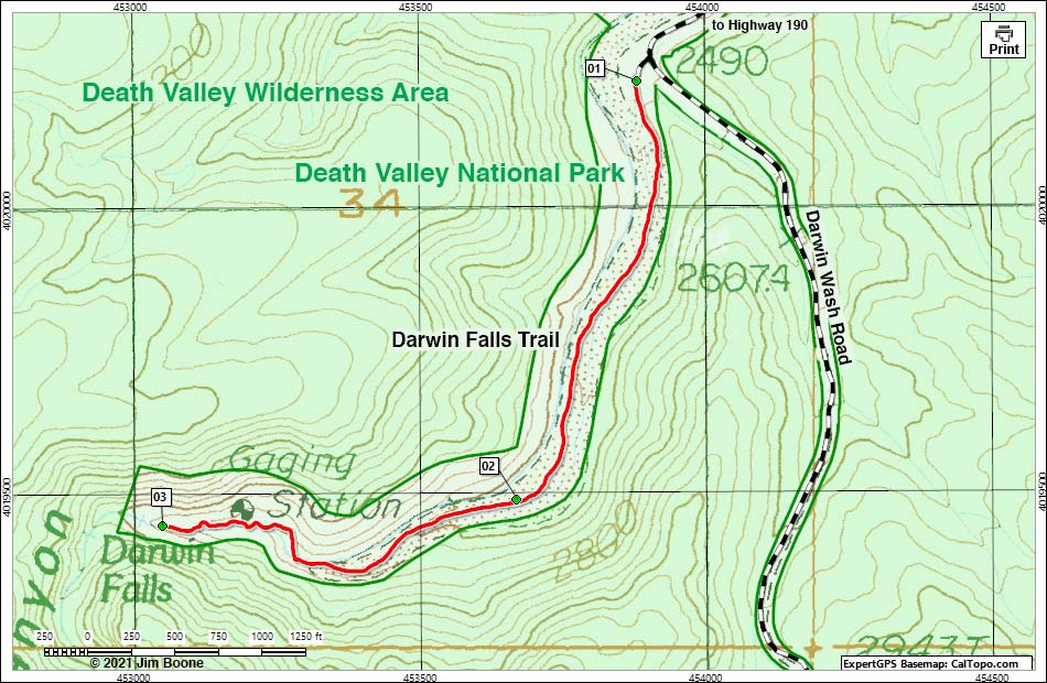 Darwin Falls Trail Map