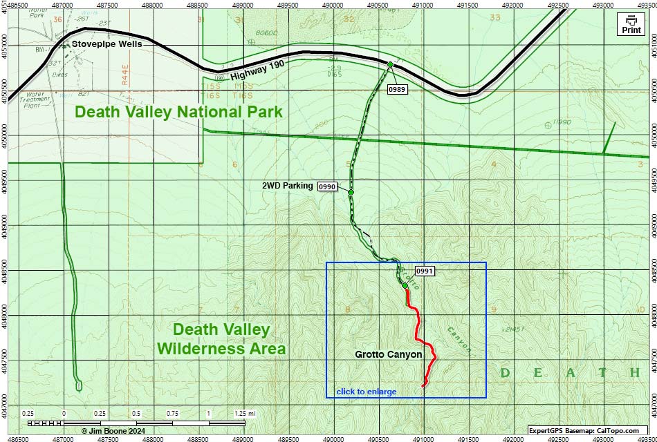 Grotto Canyon Area Overview Map