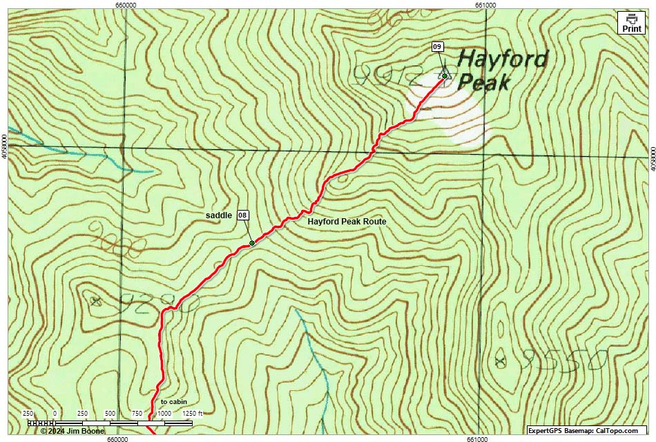 Hayford Peak Route Map Summit Section