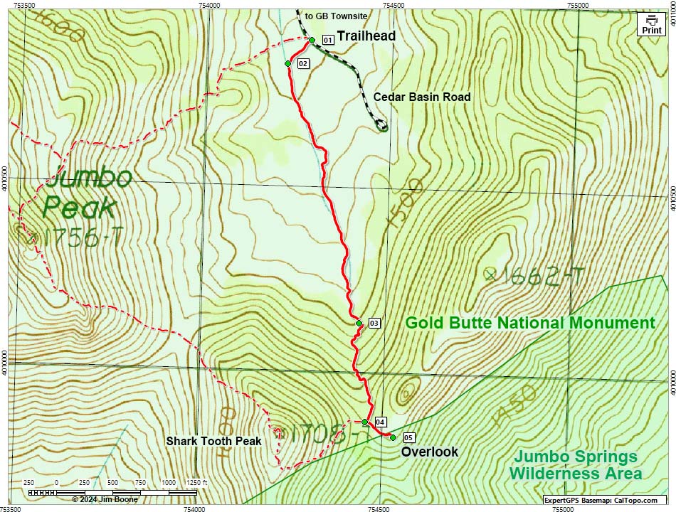 Jumbo Springs Wilderness Overlook Route Map