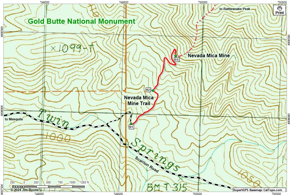 Nevada Mica Mine Trail Map