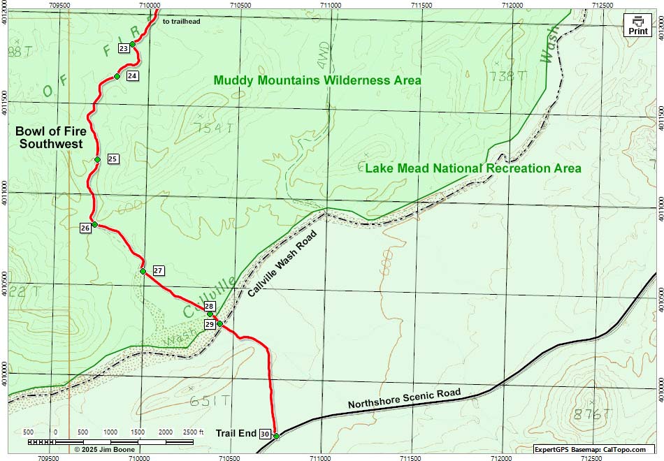 Bowl of Fire, North Hiking Map