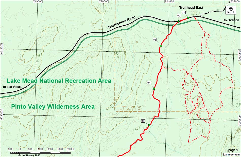 Pinto Valley Route Map -- Northeast Section